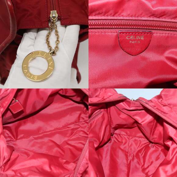 CELINE Hand Bag Nylon Red Gold - Picture 11 of 12